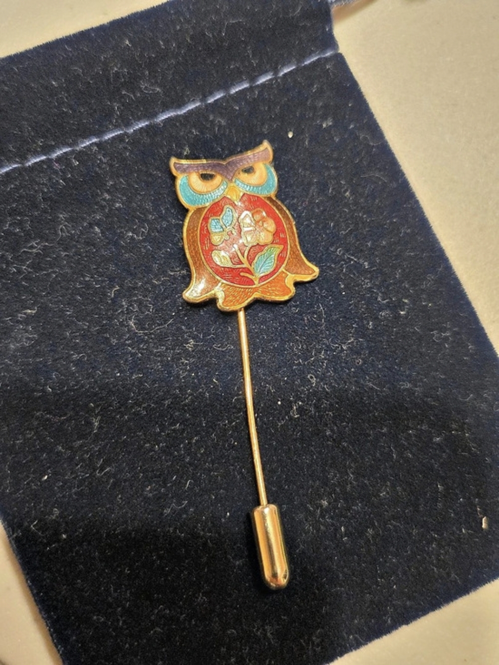 Vintage Enamel Floral Brooch in Red & Gold